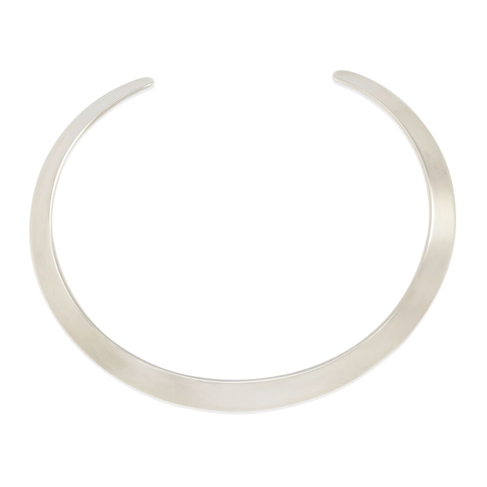 HANS HANSEN FOR GEORG JENSEN: STERLING SILVER COLLAR NECKLACE: HANS HANSEN FOR GEORG JENSEN: STERLING SILVER COLLAR NECKLACE • Sterling silver • Signed Hans Hansen and Georg Jenson • Inner circumference without gap measures 12 1/4 in., gap