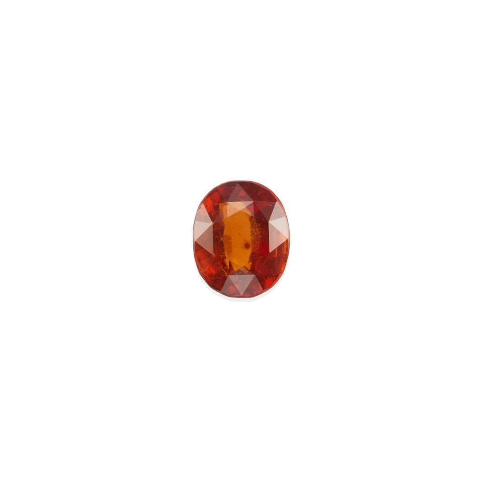 ONE LOOSE HESSONITE GARNET WITH GIA REPORT: ONE LOOSE HESSONITE GARNET WITH GIA REPORT • One oval modified brilliant cut hessonite garnet weighing 4.20 carats • Accompanied by GIA Identification Report #5232790607 dated December 2,