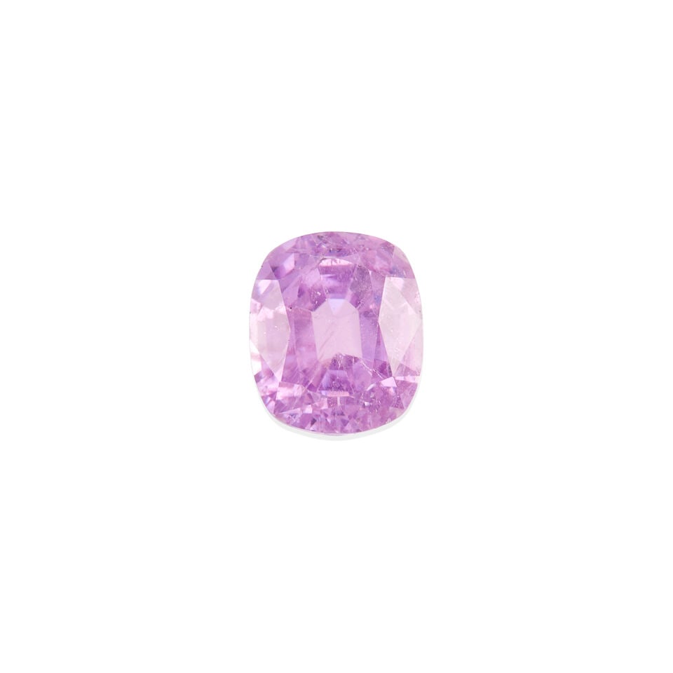 ONE LOOSE KUNZITE: ONE LOOSE KUNZITE • One cushion shape kunzite weighing 14.98 carats • Measurements: 14.30 x 12.10 x 10.98 mm Footnotes: Overall condition, very good Kunzite: transparent light to medium