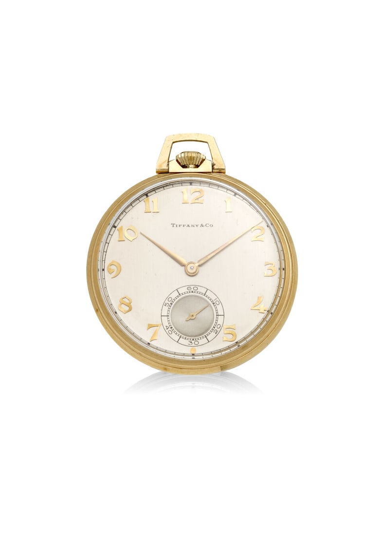 HAMILTON, RETAILED TIFFANY & CO. A 14K GOLD KEYLESS WIND OPEN FACE POCKET WATCH c. 1990s (1 of 7)