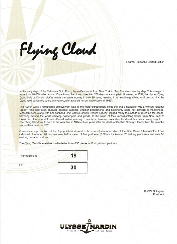 ULYSSE NARDIN. A FINE AND LIMITED EDITION PLATINUM AUTOMATIC WRISTWATCH Chronometer San Marco 'F... - 4