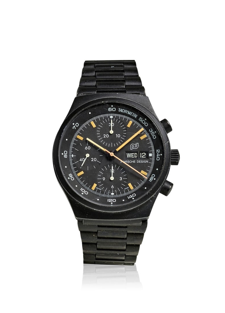 PORSCHE DESIGN BY ORFINA. A STAINLESS STEEL PVD COATED AUTOMATIC CALENDAR CHRONOGRAPH BRACELET W... (1 of 2)