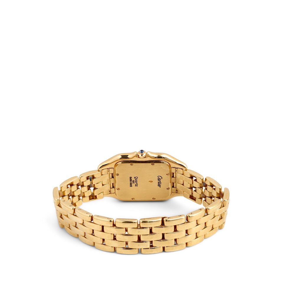 CARTIER. AN 18K GOLD QUARTZ CALENDAR BRACELET WATCH Panthère, c. 2000s - 2