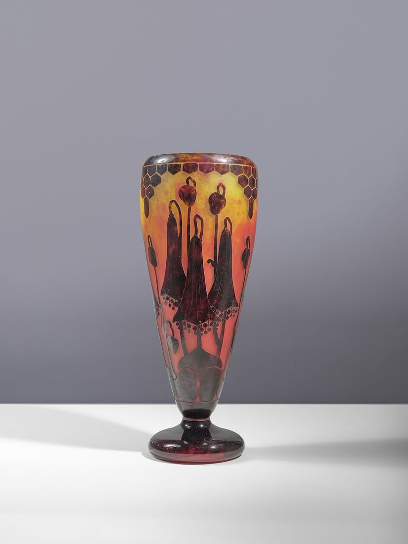 LE VERRE FRANÇAIS Important vase de forme tronconiqueCampanules - 3