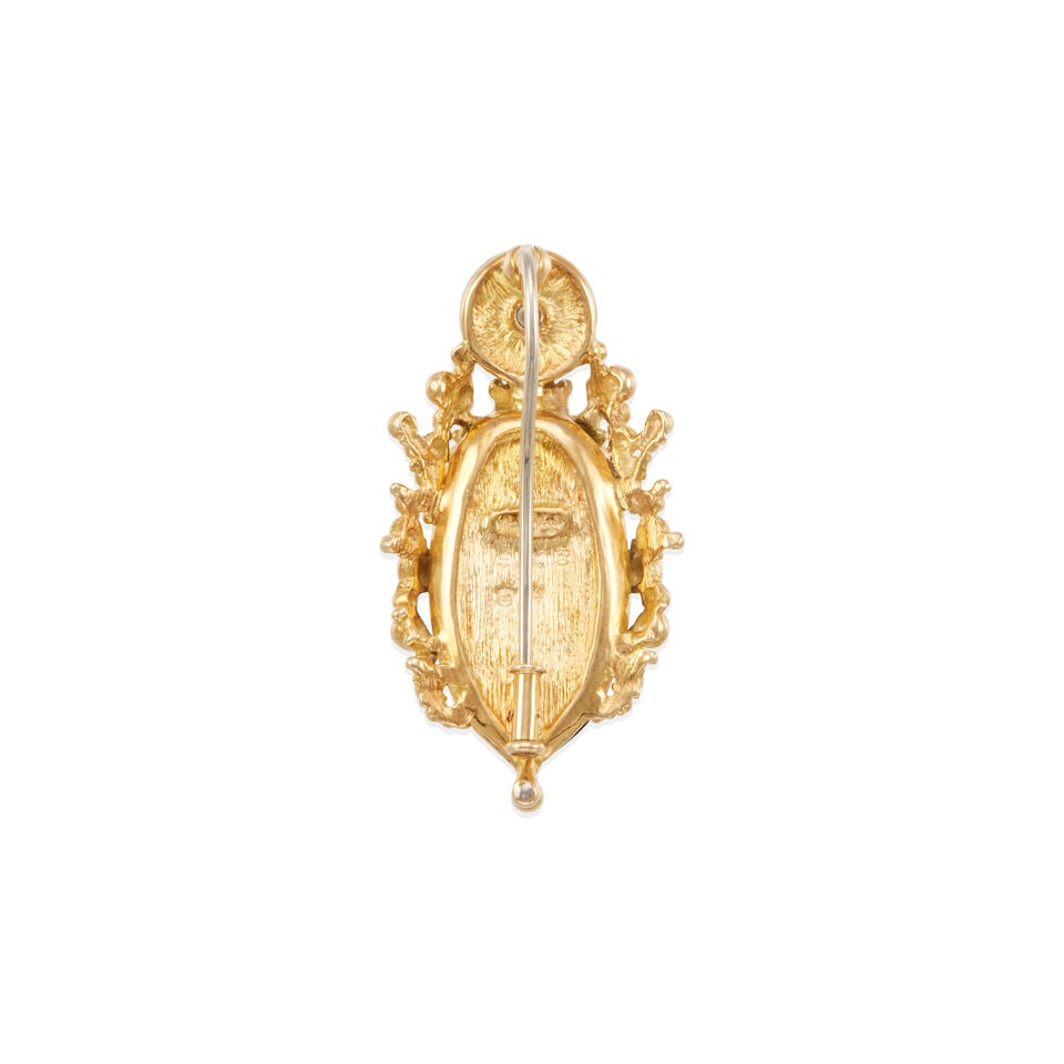 GILBERT ALBERT: 18K GOLD, DIAMOND, AND MULTI-GEM BROOCH - 2