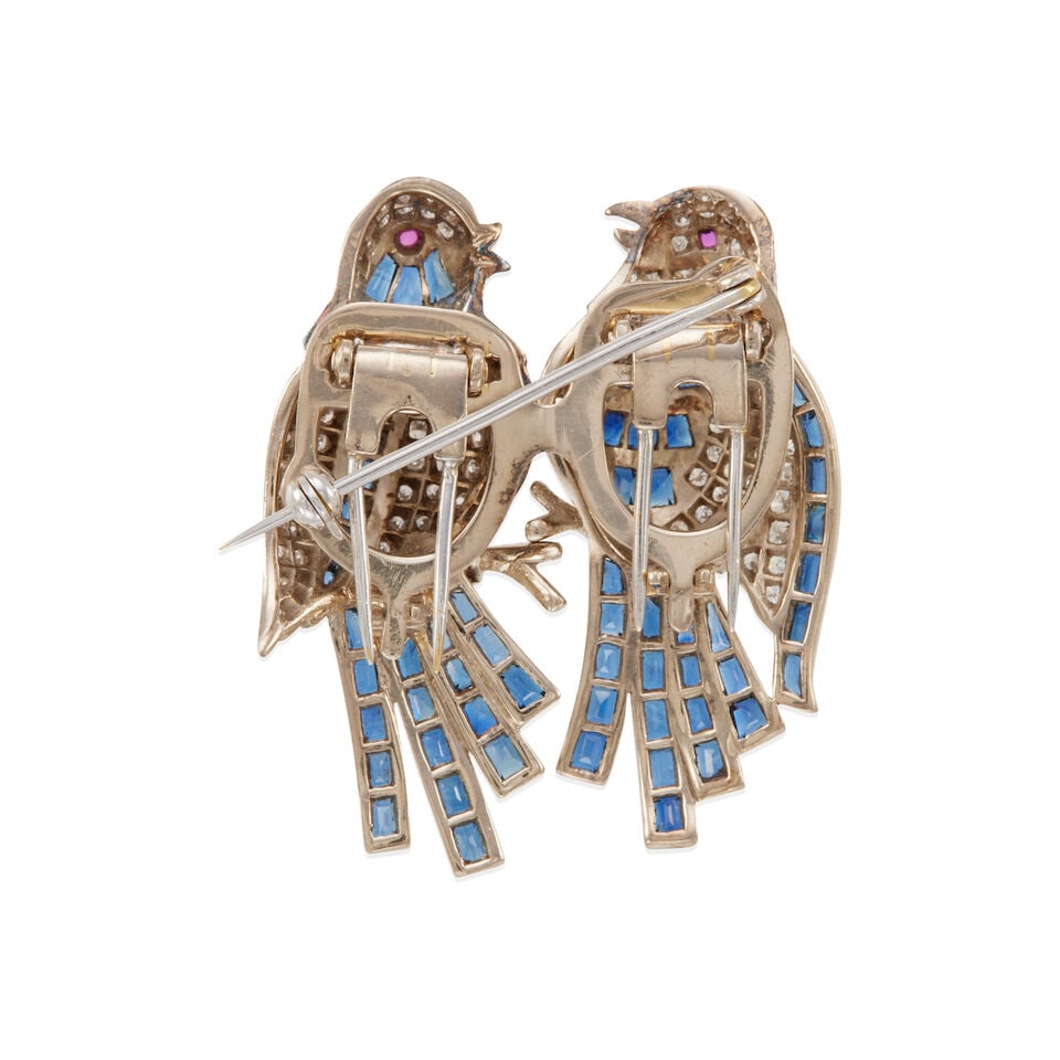 18K GOLD, DIAMOND, AND MULTI-GEM BIRD CLIPS/BROOCH - 3