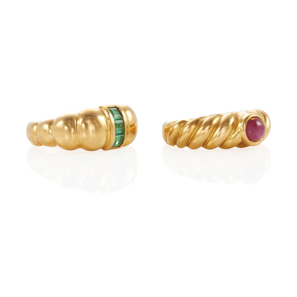 TWO 18K GOLD AND GEM-SET RINGS - 2
