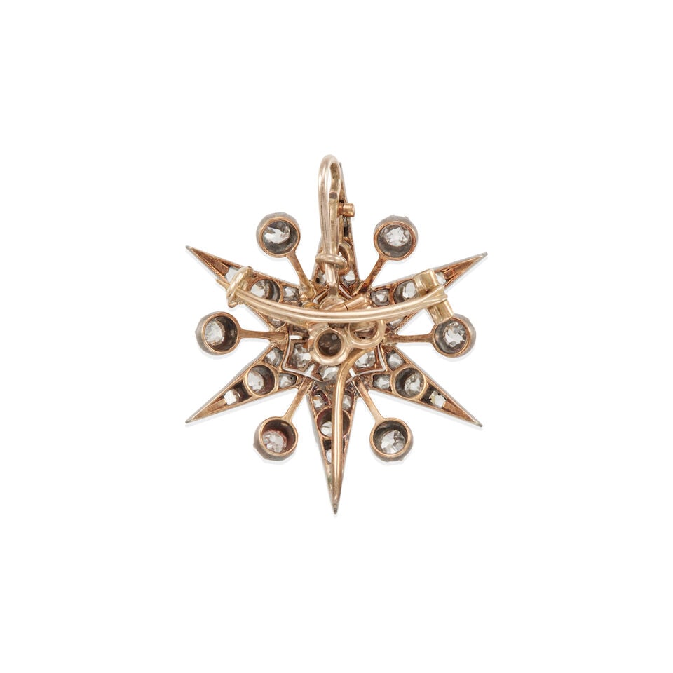 SILVER-TOPPED GOLD AND DIAMOND STARBURST PENDANT/BROOCH - 2