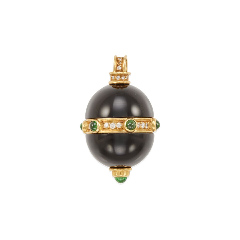 18K GOLD, DIAMOND, TOURMALINE AND ONYX PENDANT (1 of 2)