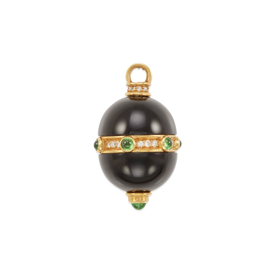 18K GOLD, DIAMOND, TOURMALINE AND ONYX PENDANT - 2