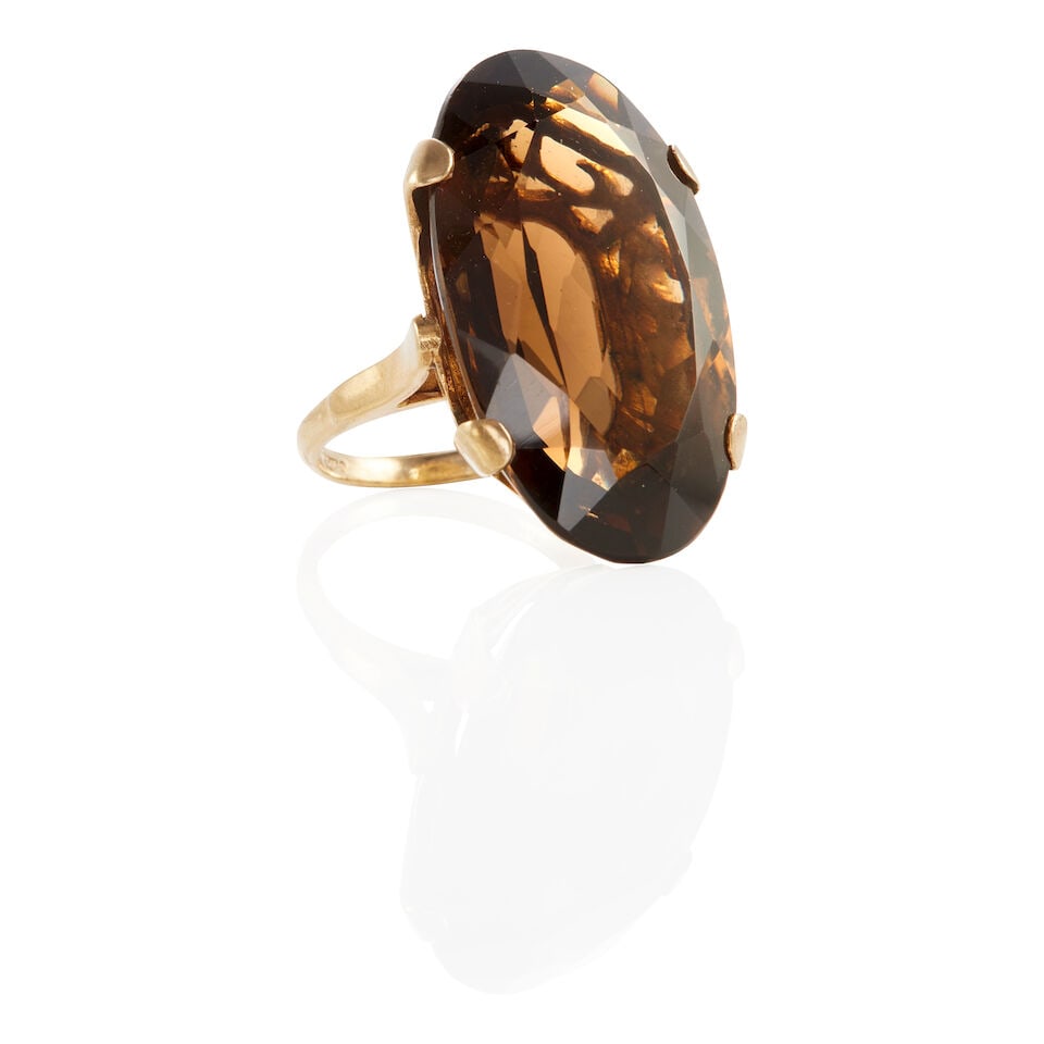 9K GOLD AND SMOKEY QUARTZ RING - 2