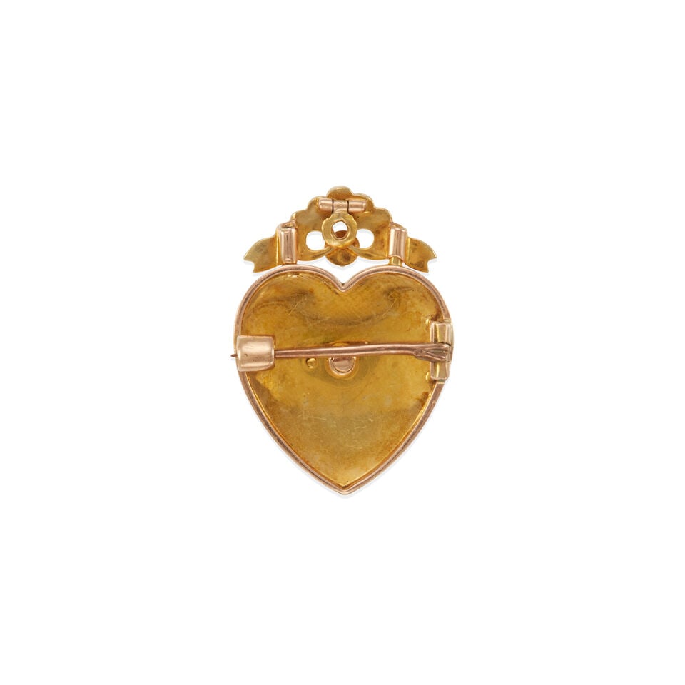 10K GOLD, PEARL, AND ENAMEL HEART PENDANT/BROOCH - 2