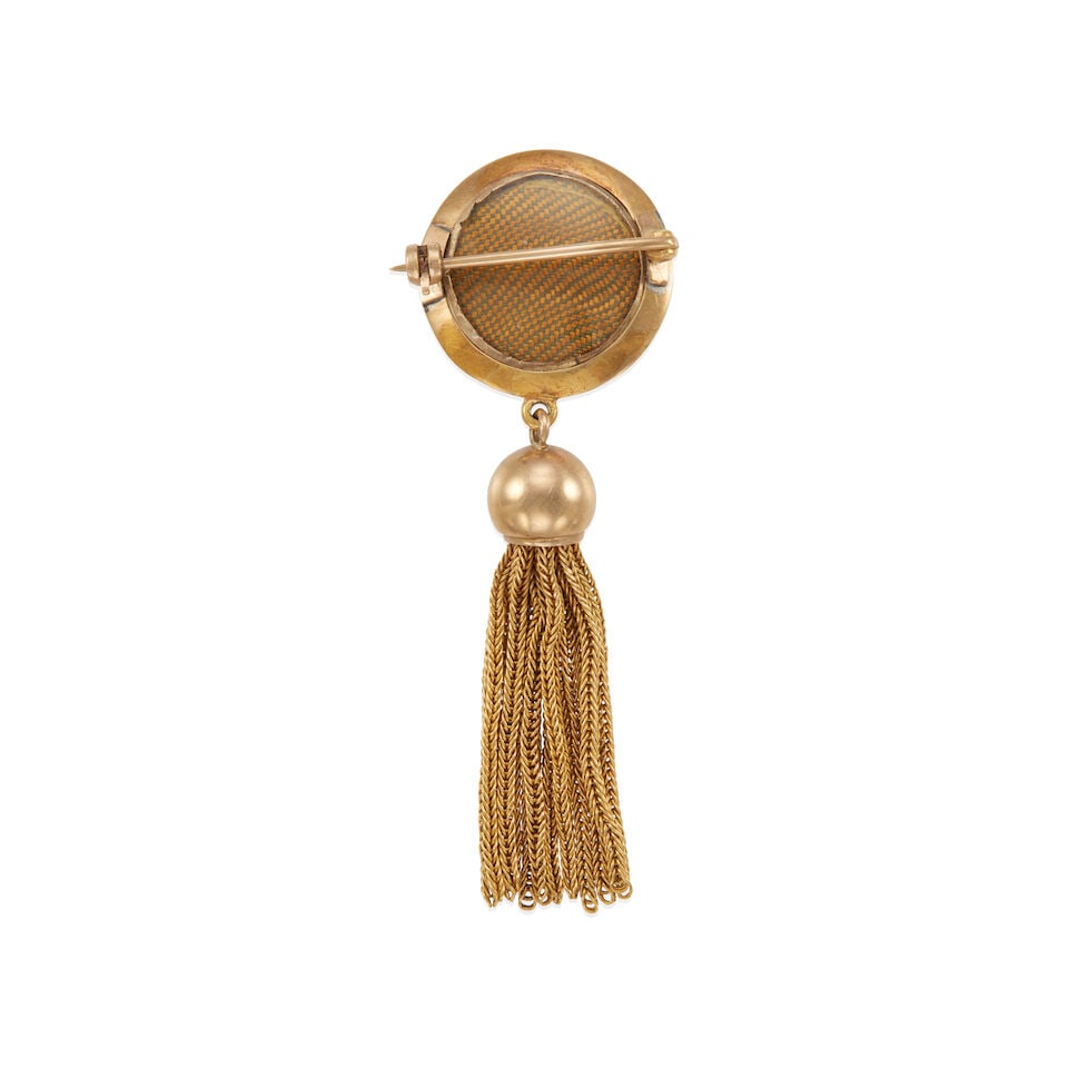 VICTORIAN ERA GOLD AND ENAMEL TASSEL BROOCH - 2