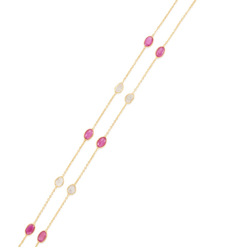 18K GOLD, RUBY AND DIAMOND STATION NECKLACE - 2