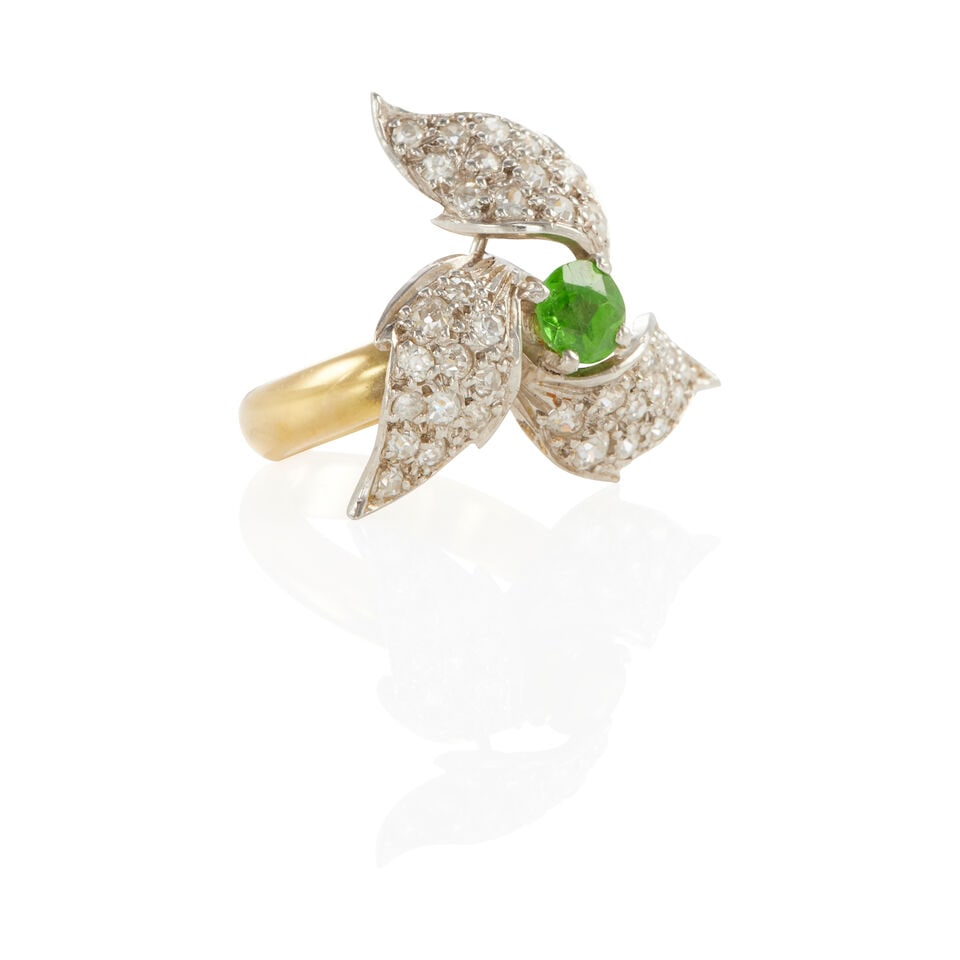 18K GOLD, PLATINUM, DIAMOND AND DEMANTOID GARNET RING - 2