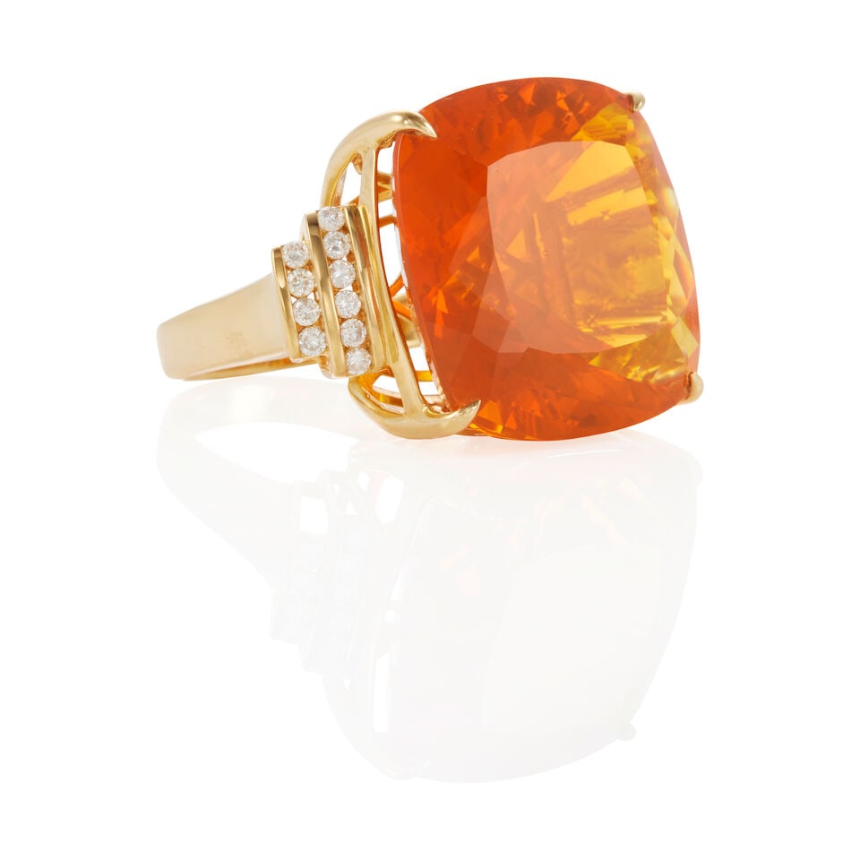 18K GOLD, FIRE OPAL AND DIAMOND RING - 2