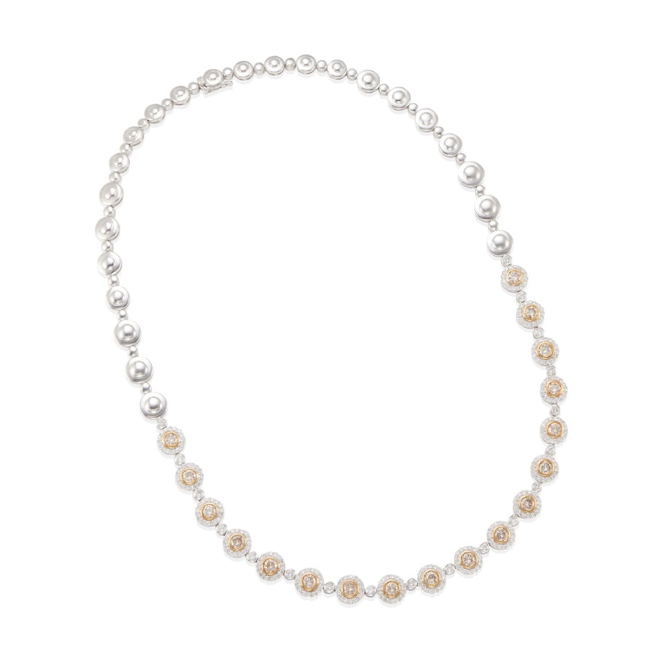 14K BICOLOR GOLD, COLORED DIAMOND, AND DIAMOND NECKLACE (1 of 3)