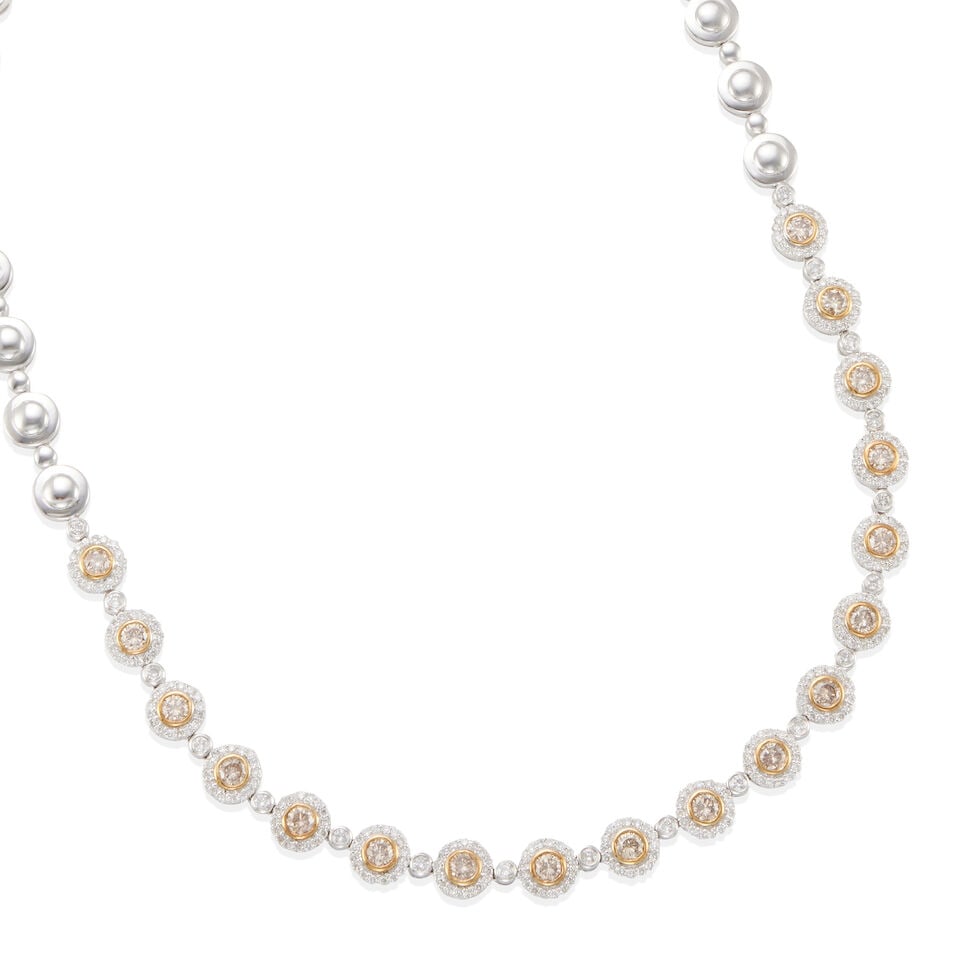 14K BICOLOR GOLD, COLORED DIAMOND, AND DIAMOND NECKLACE - 2
