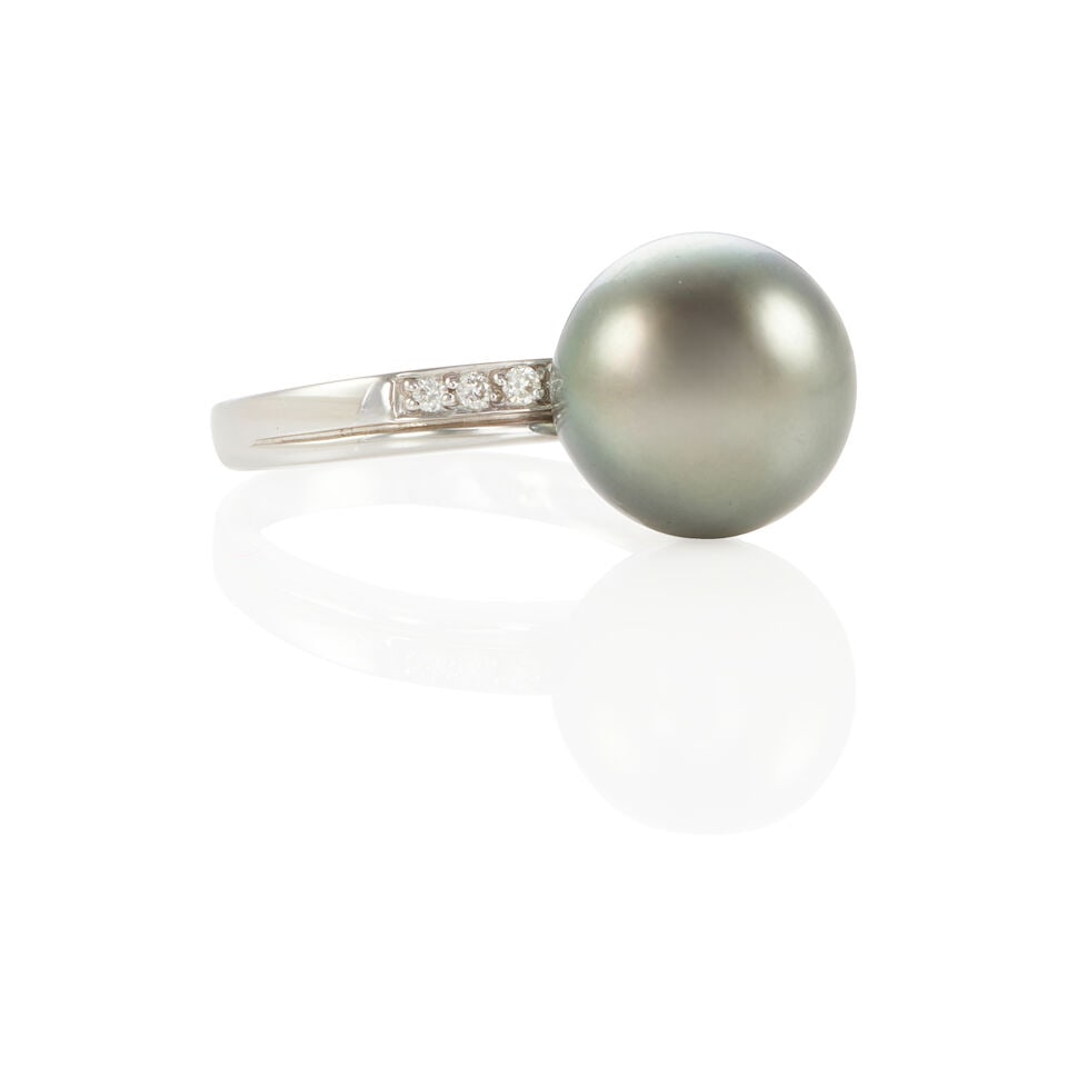 14K GOLD, TAHITIAN CULTURED PEARL AND DIAMOND RING - 2