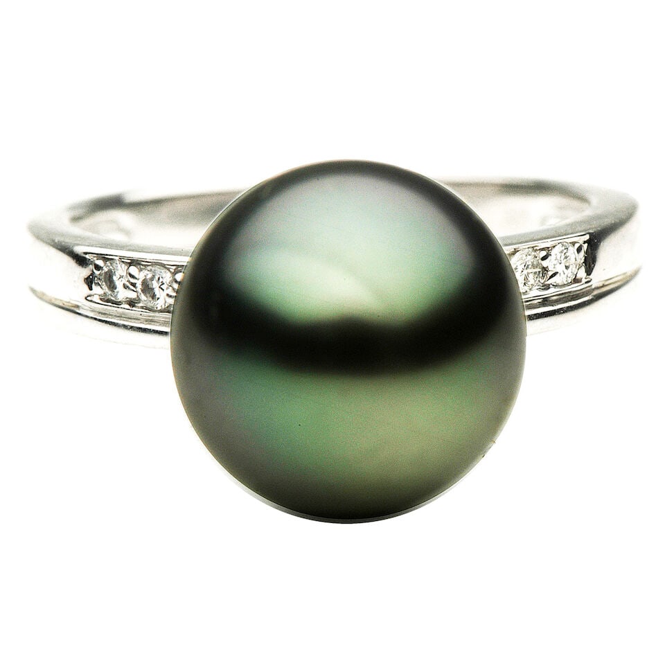14K GOLD, TAHITIAN CULTURED PEARL AND DIAMOND RING - 3