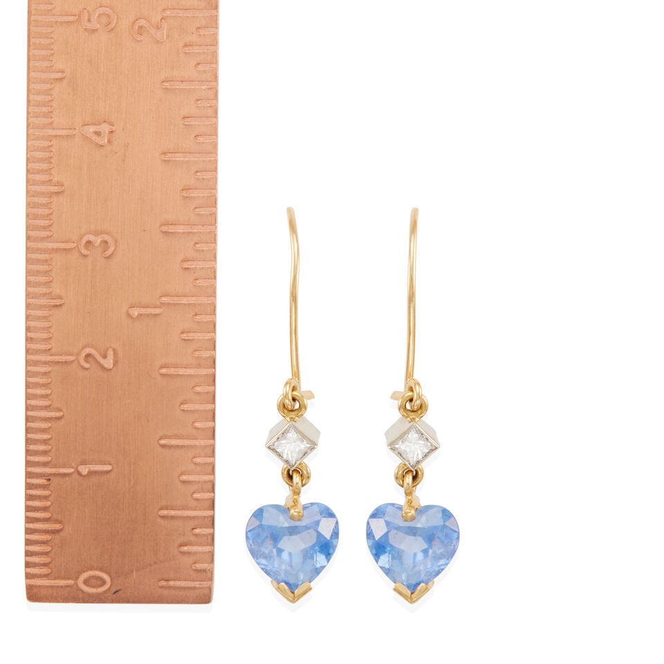 18K BICOLOR GOLD, SAPPHIRE, AND DIAMOND EARRINGS - 2