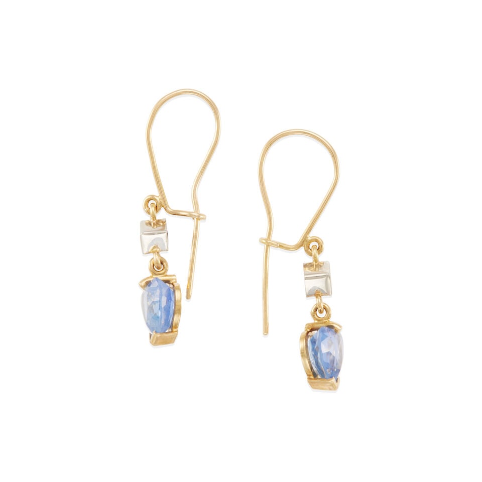 18K BICOLOR GOLD, SAPPHIRE, AND DIAMOND EARRINGS - 3