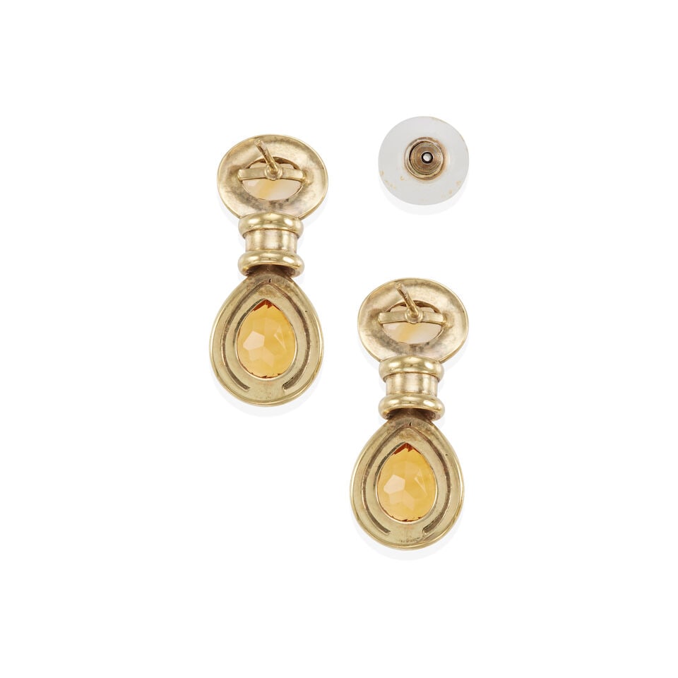 PAIR OF 9K GOLD AND CITRINE PENDANT EARRINGS - 2