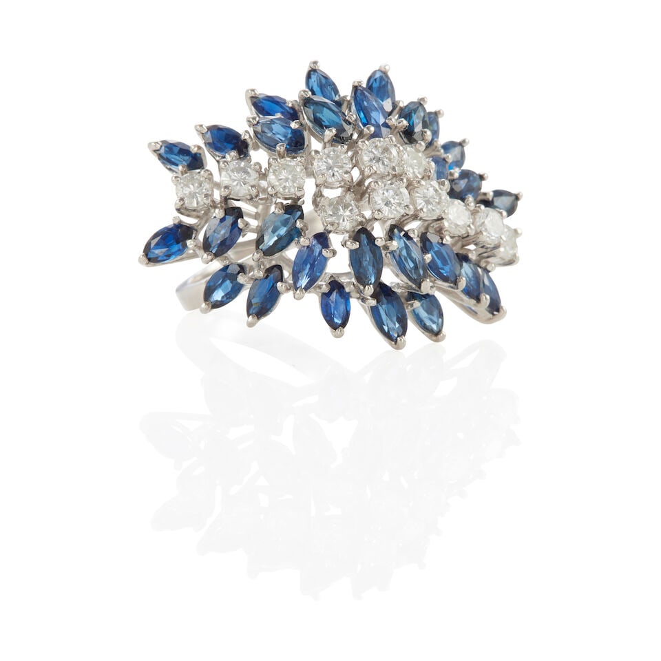 18K GOLD, DIAMOND AND SAPPHIRE RING - 2