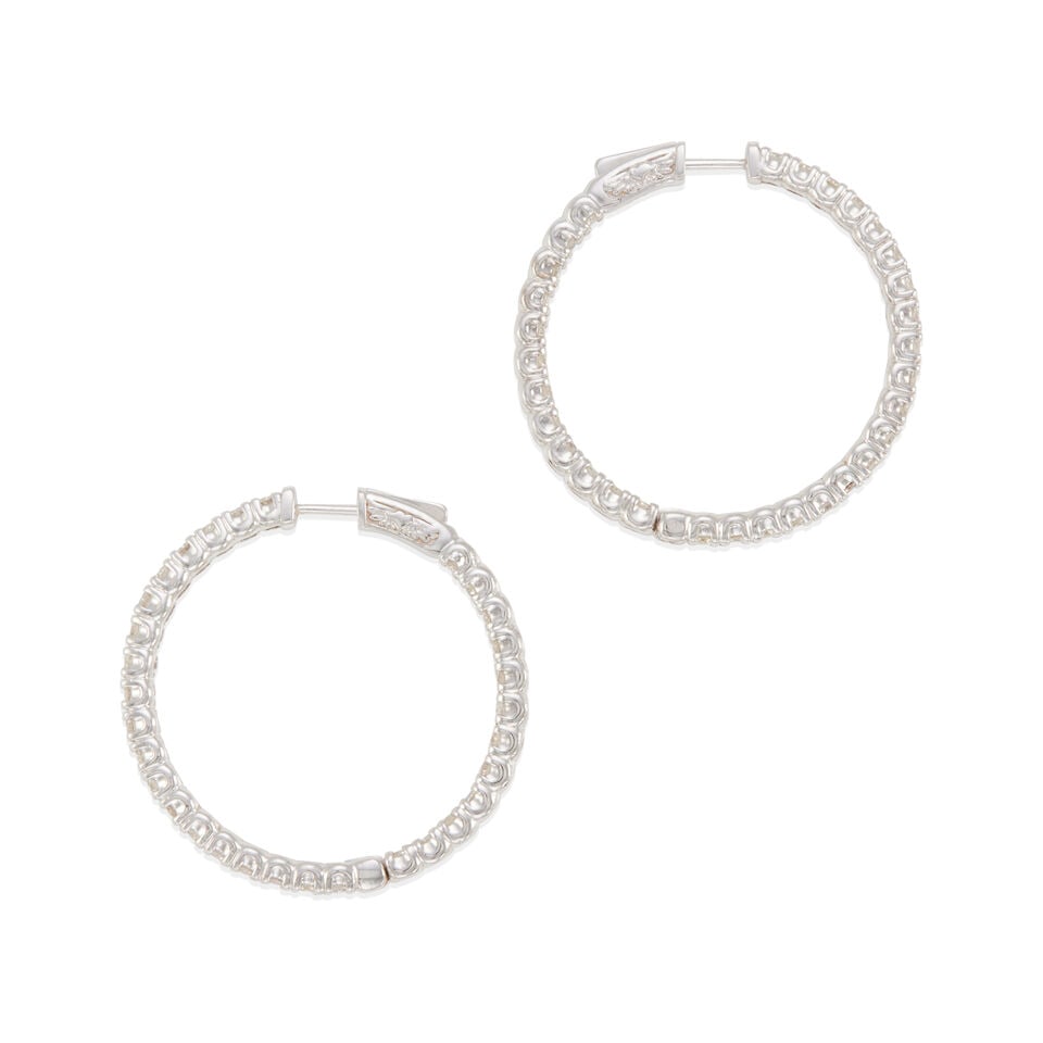 14K GOLD AND DIAMOND HOOP EARRINGS - 2