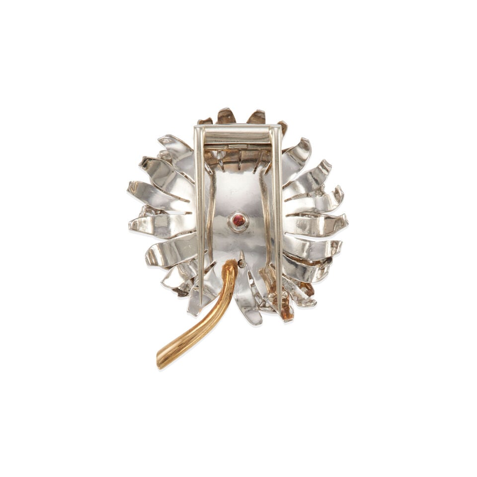 PLATINUM, 14K GOLD, DIAMOND, AND SAPPHIRE CLIP BROOCH - 2