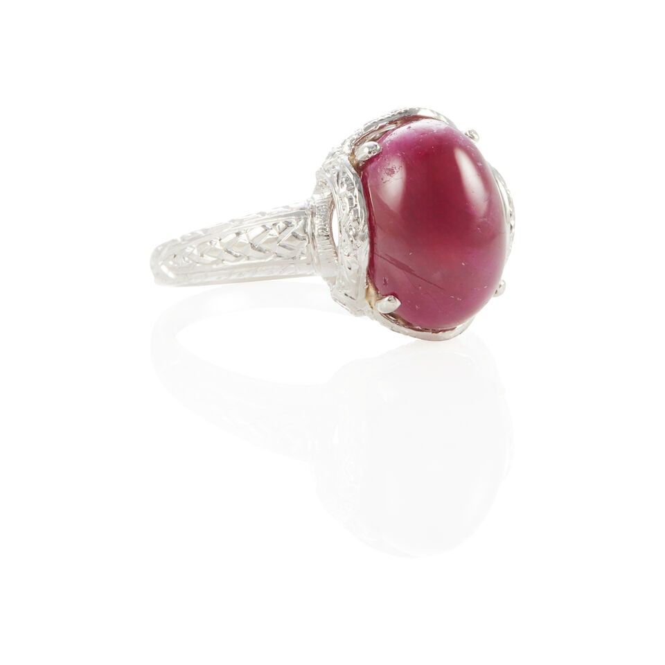 PLATINUM, DIAMOND AND RUBY RING WITH GIA REPORT - 3