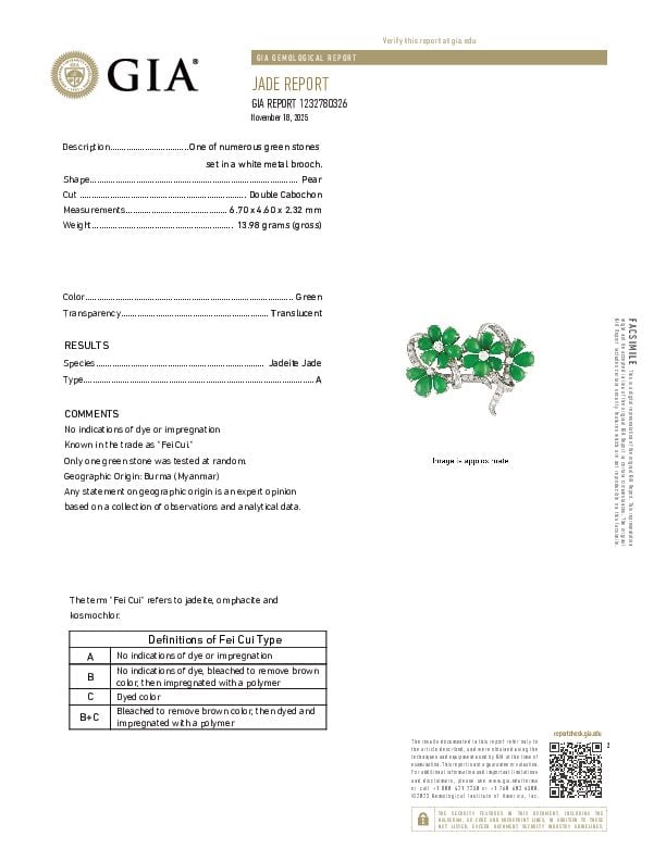 PLATINUM, DIAMOND AND JADE BROOCH WITH GIA REPORT - 3