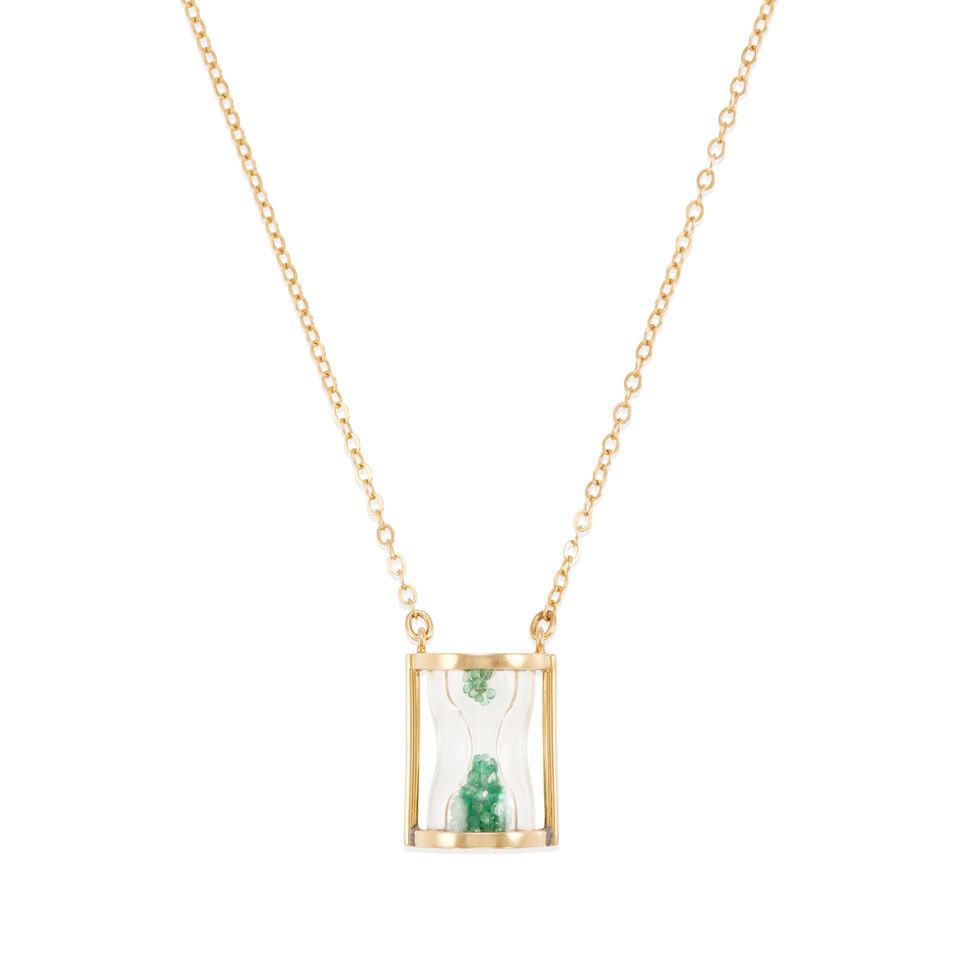 SIDNEY MOBELL: 18K GOLD HOURGLASS PENDANT AND 14K GOLD CHAIN: SIDNEY MOBELL: 18K GOLD HOURGLASS PENDANT AND 14K GOLD CHAIN • 18k yellow gold, 14k yellow gold chain • Signed sidney mobell • With signed box • Length 17 1/4 in. •