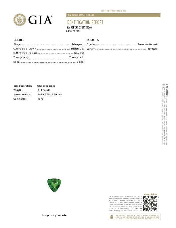 LOOSE TSAVORITE GARNET WITH GIA REPORT - 2