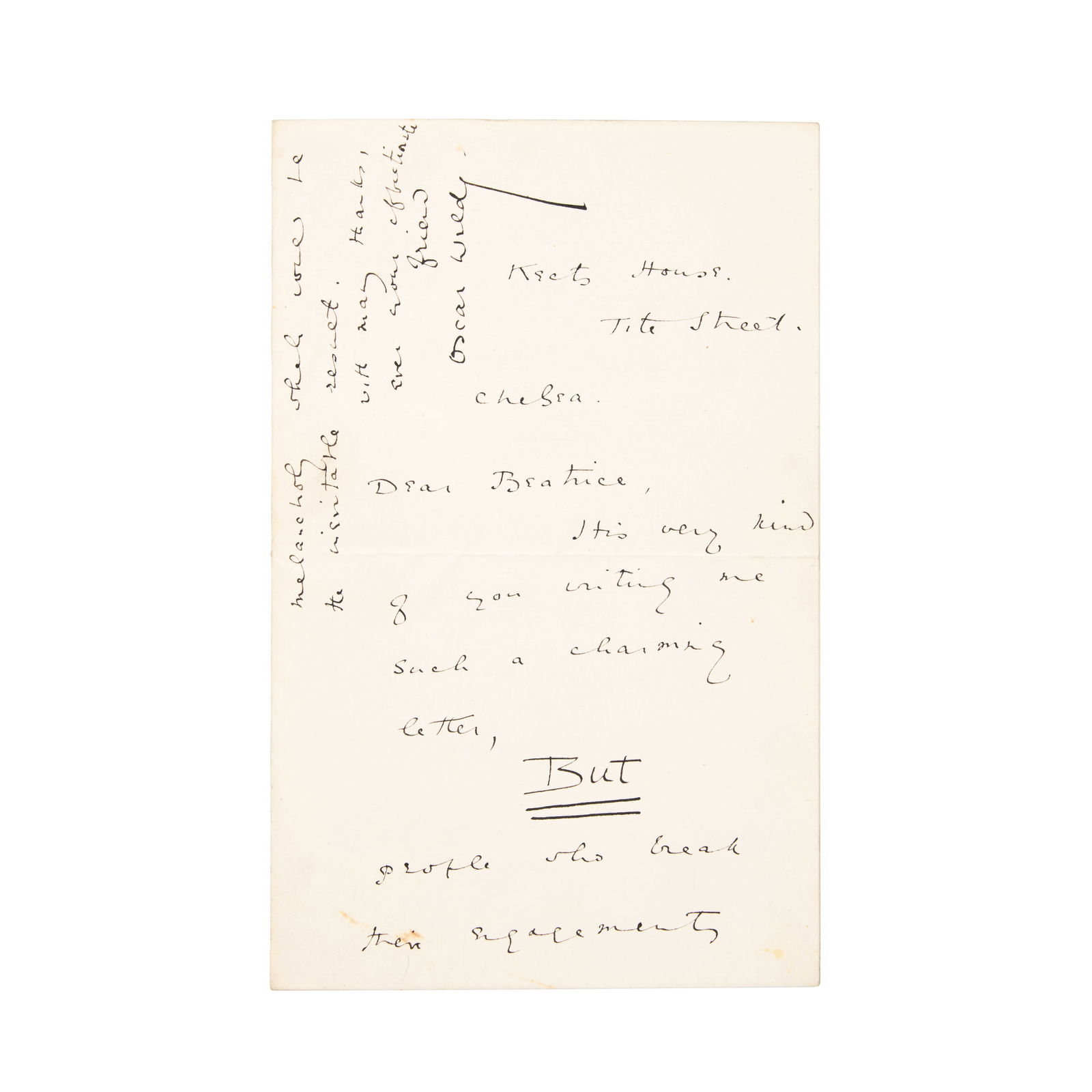 WILDE (OSCAR) Autograph letter signed ('Ever your affectionate/ friend/ Oscar Wilde') to Beatri... (1 of 1)