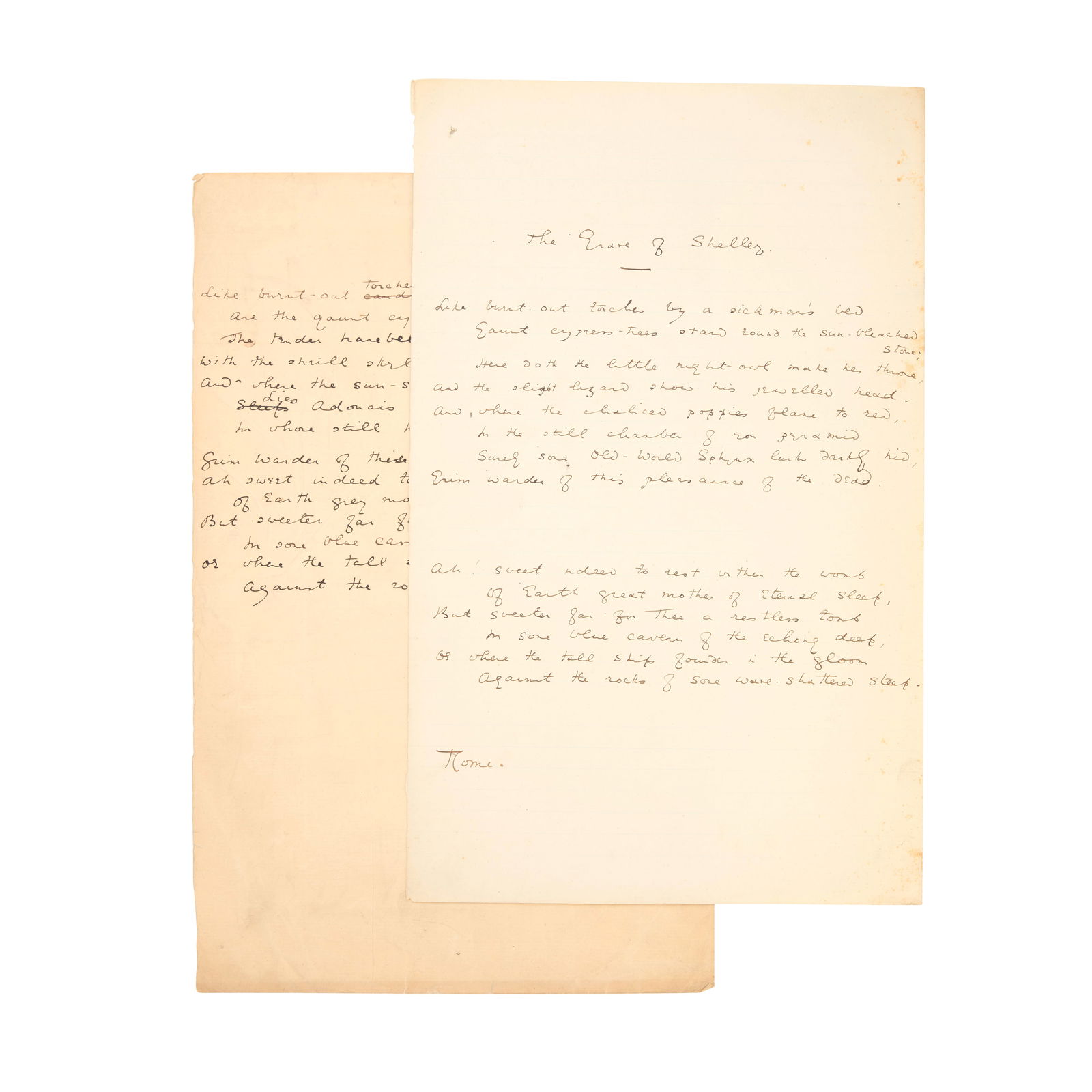 WILDE (OSCAR) Two autograph manuscripts, a working draft and a fair copy of the sonnet titled '... (1 of 1)