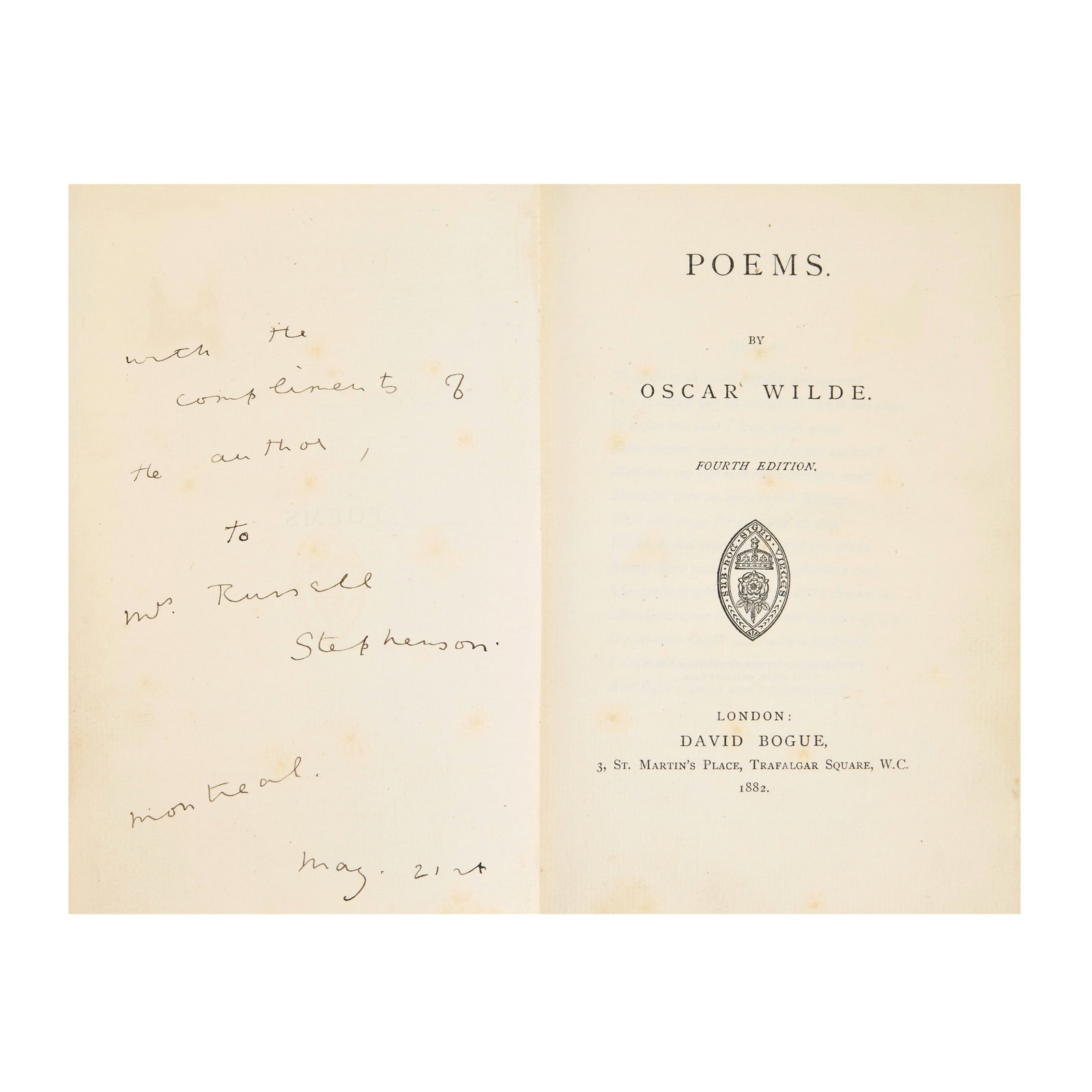 WILDE (OSCAR) Poems, fourth edition, AUTHOR'S PRESENTATION COPY INSCRIBED 'With the compliments ... (1 of 1)