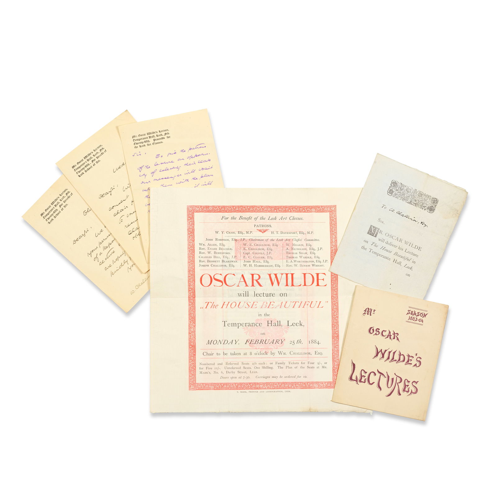 WILDE - LECTURE PROGRAMMES A group of lecture programmes and related material, comprising: 1882-... (1 of 1)