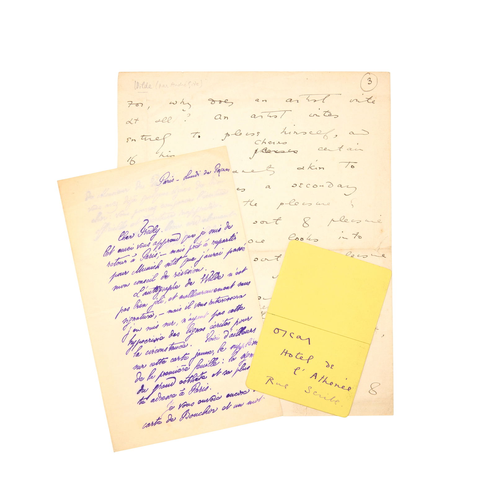 WILDE (OSCAR) & ANDRE GIDE Autograph manuscript page from Wilde's essay on the role of the artis... (1 of 1)