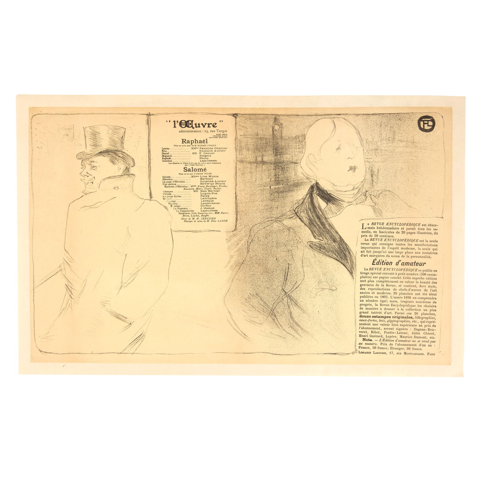 WILDE (OSCAR) - THEATRE PROGRAMMES TOULOUSE LAUTREC (HENRI DE) Programme for 'Raphaël' by R... (1 of 1)