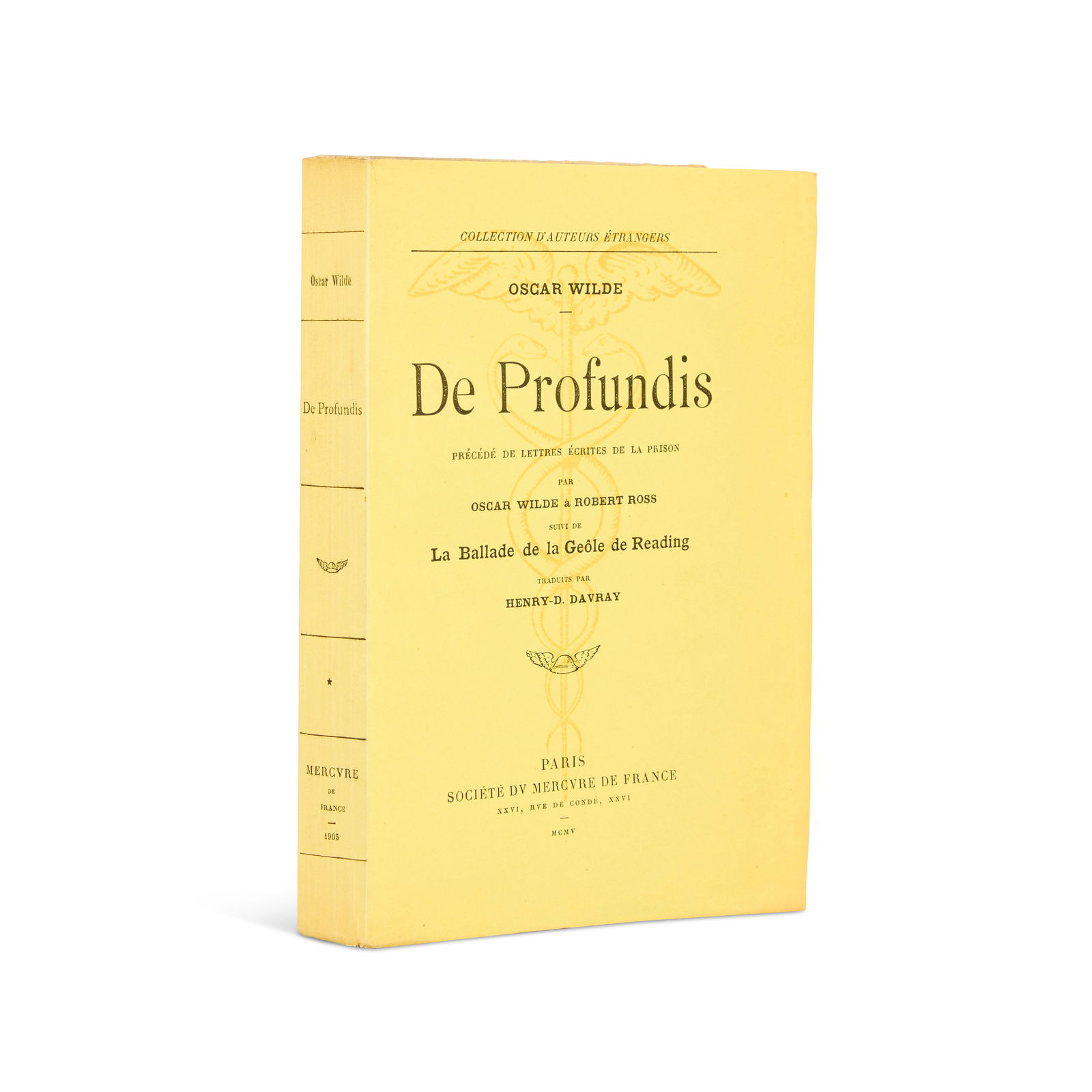 WILDE (OSCAR) De Profundis. Précédé de lettres écrites de la prison... suivi...: WILDE (OSCAR) De Profundis. Précédé de lettres écrites de la prison... suivi de la Ballade de la Geôle de Reading traduits par Henry-D. Davray, NUMBER 10 OF 12 COPIES 'sur pap