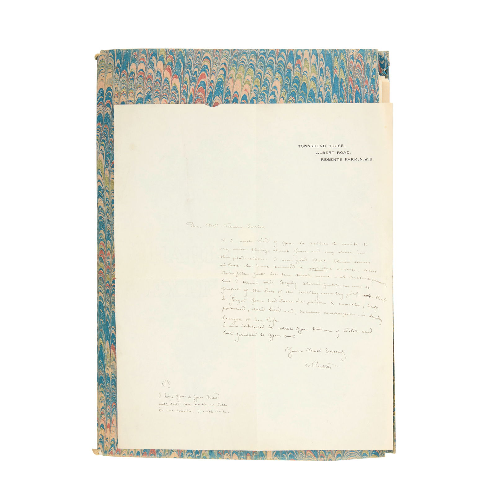 WILDE, RICKETTS AND PSYCHIC MESSAGES. Autograph letter signed ('C. Ricketts') to Mrs Travers Sm... (1 of 1)