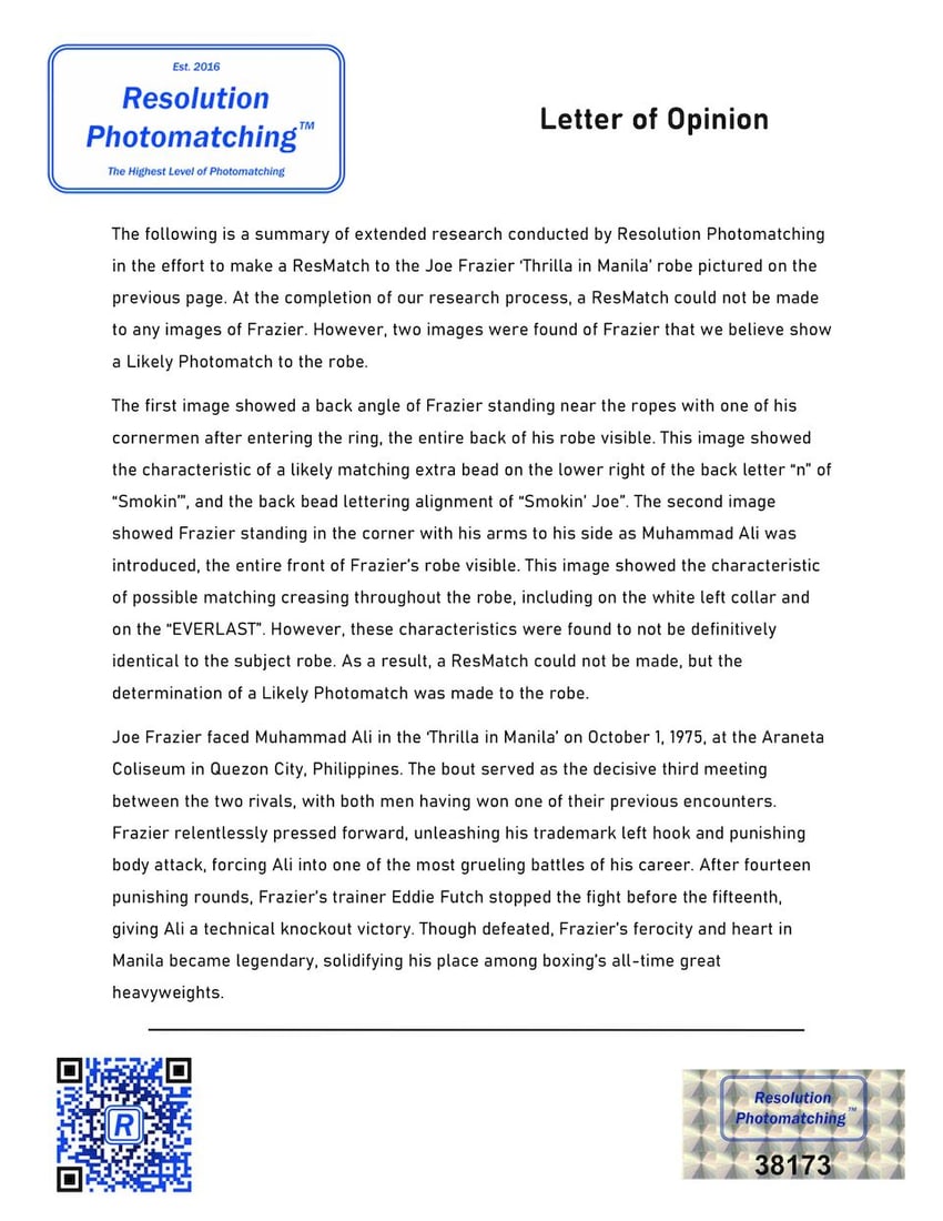 Joe Frazier's Fight Worn Robe From the Thrilla in Manila, Ali vs. Frazier [Araneta Coliseum, Cub... - 7