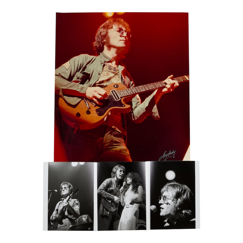 George Kalinsky (1936-2025): John Lennon and Yoko Ono: Four Photographs[Madison Square Garden, A...: George Kalinsky (1936-2025): John Lennon and Yoko Ono: Four Photographs [Madison Square Garden, August 30, 1972] comprising three black and white photographs and one large format color photograph, sig