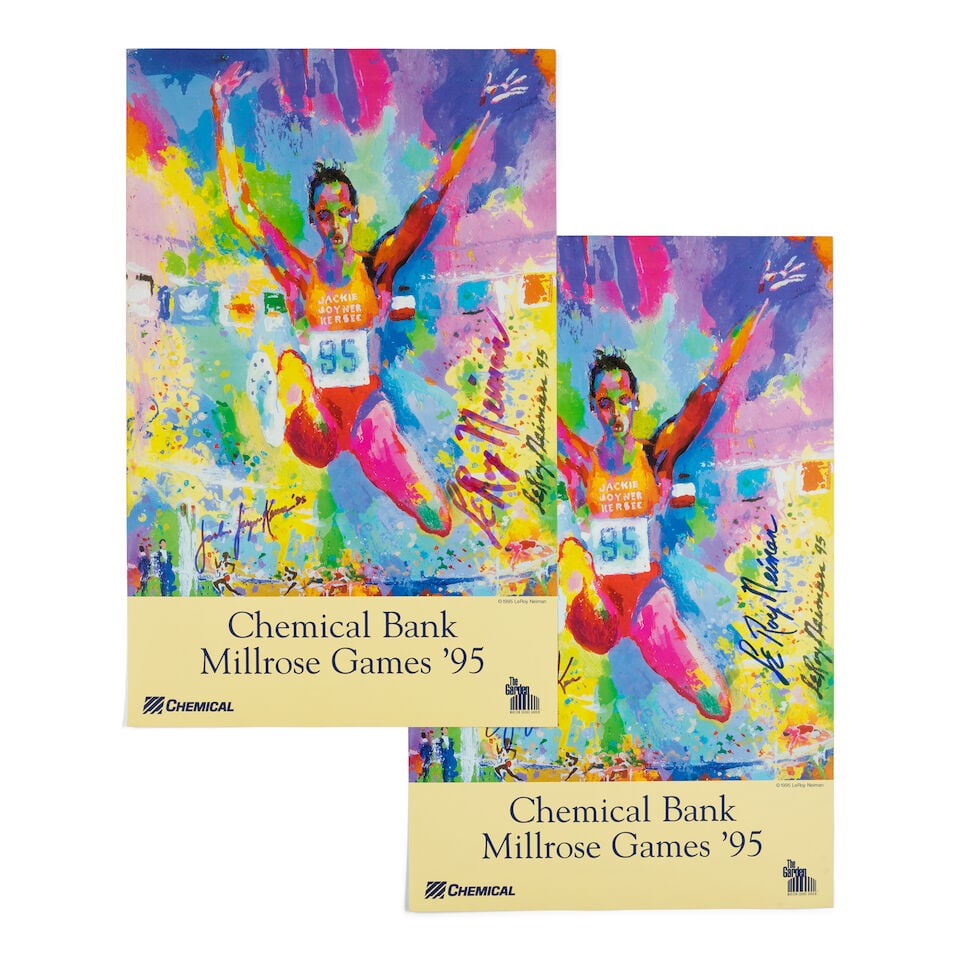 LeRoy Neiman (1921-2012): Two Signed 1995 Chemical Bank Millrose Games Posters: LeRoy Neiman (1921-2012): Two Signed 1995 Chemical Bank Millrose Games Posters each signed LeRoy Neiman and Jackie Joyner-Kersee each 19 x 12in Footnotes: Condition reports are not provided in catalog