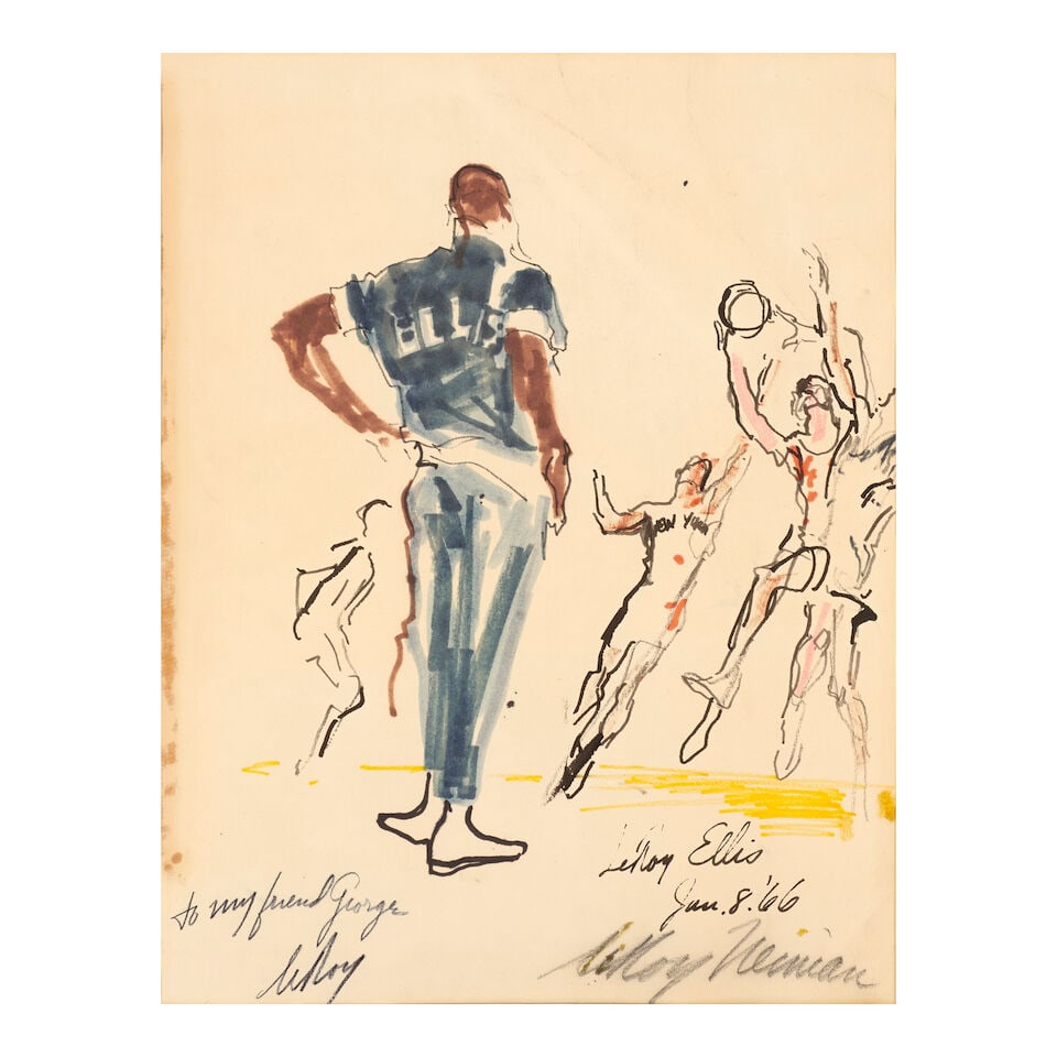 LeRoy Neiman (1921-2012): LeRoy Ellis: LeRoy Neiman (1921-2012): LeRoy Ellis signed, titled, and dated, LeRoy Ellis / Jun.8.'66 / LeRoy Neiman (lower right), further signed and dedicated to my friend George / LeRoy (lower left) felt tip ma