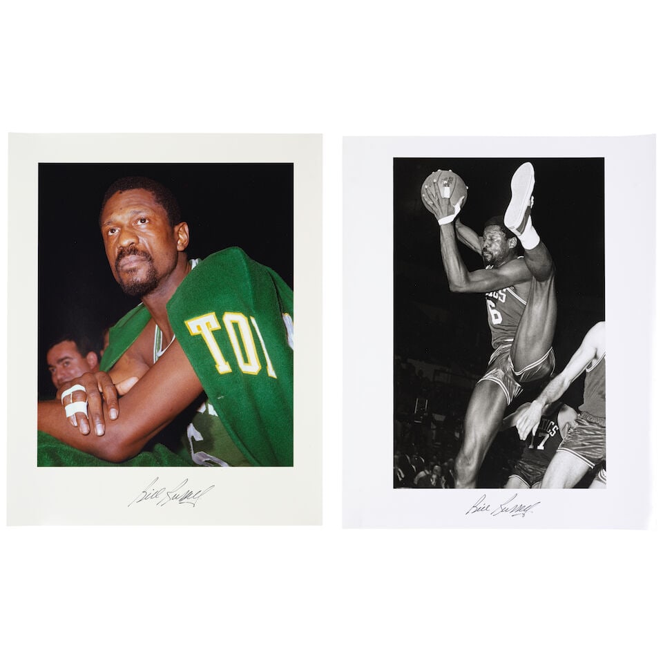 George Kalinsky (1936-2025): King of Defense and Center of Elegance: Bill Russell[one Boston Cel...: George Kalinsky (1936-2025): King of Defense and Center of Elegance: Bill Russell [one Boston Celtics vs. Detroit Pistons, Madison Square Garden, 1968] each signed Bill Russell (lower margin) both gel
