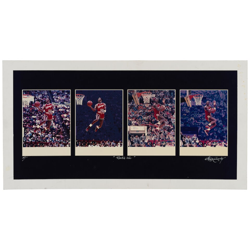 George Kalinsky (1936-2025): Rookie Air: Michael Jordan[Slam Dunk Contest during the All-Star We...: George Kalinsky (1936-2025): Rookie Air: Michael Jordan [Slam Dunk Contest during the All-Star Weekend, Michael Jordan's Rookie year, debuting the Red and Black Air Jordan 1, Market Square Arena in In