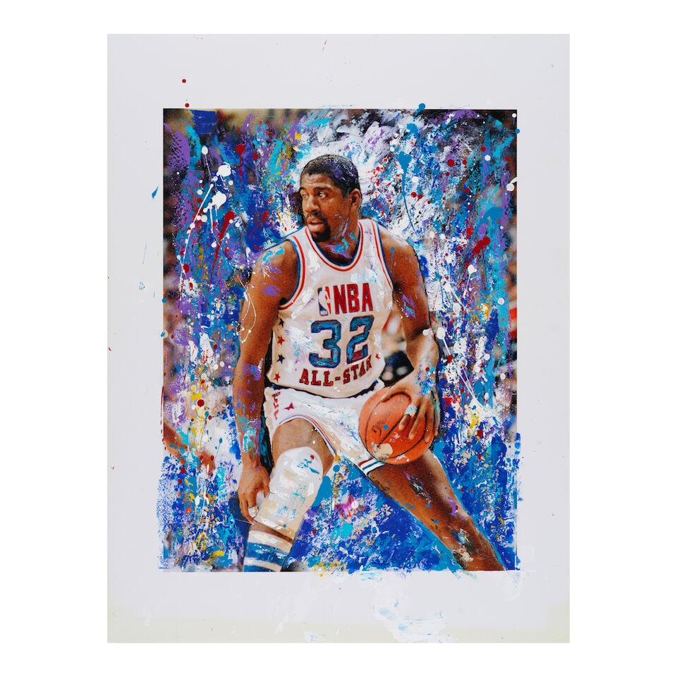 George Kalinsky (1936-2025): Three Painted Photographs: Eli Manning, Larry Bird, and Magic Johnson: George Kalinsky (1936-2025): Three Painted Photographs: Eli Manning, Larry Bird, and Magic Johnson painted color photographs each sheet 18 1/8 x 24in Footnotes: Condition reports are not provided in c