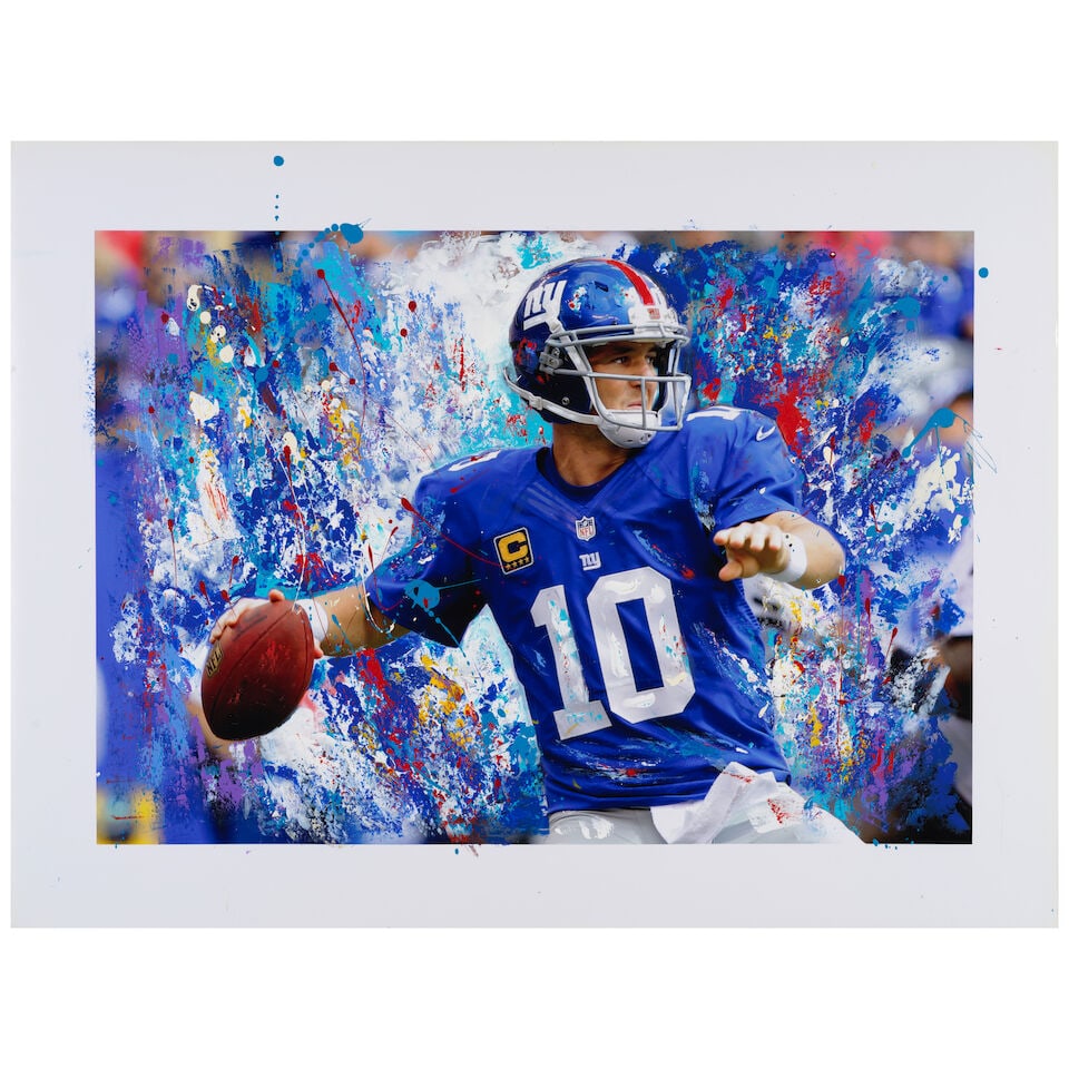 George Kalinsky (1936-2025): Three Painted Photographs: Eli Manning, Larry Bird, and Magic Johnson - 3